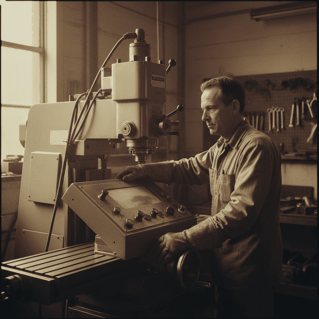 Skilled technician operating fabrication equipment