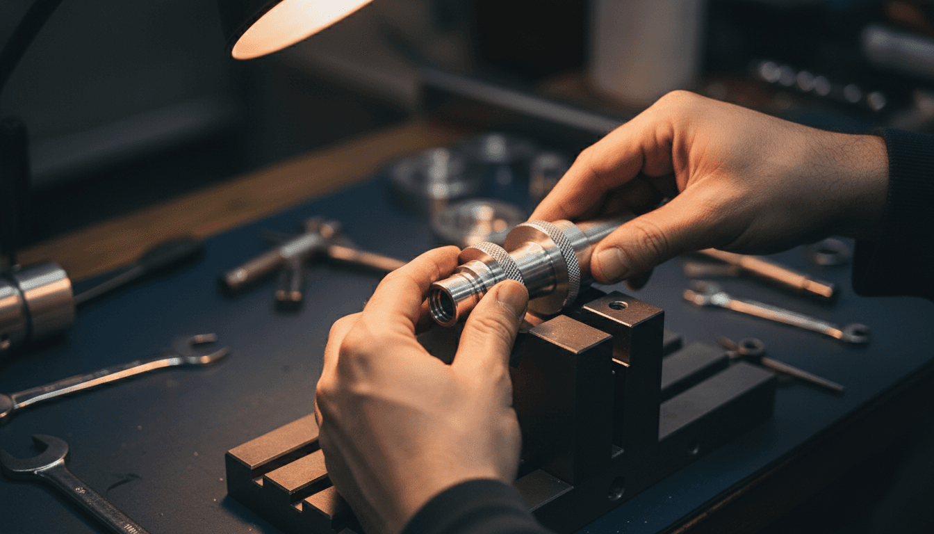 Skilled fabricator assembling precision components in a Duchesne manufacturing workshop